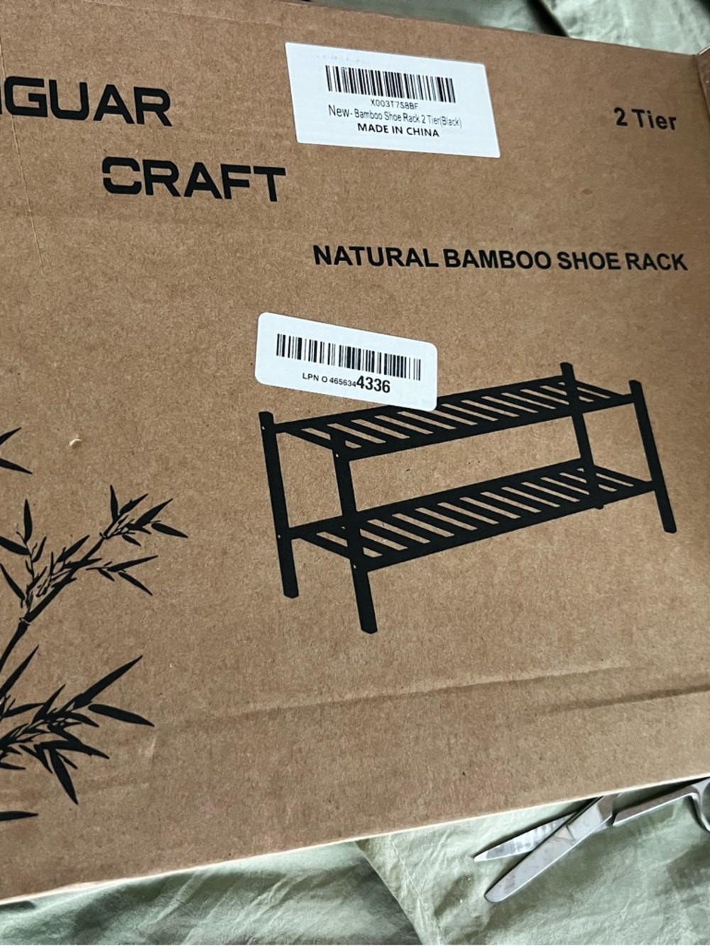 2 Tier Natural Bamboo Shoe Rack black